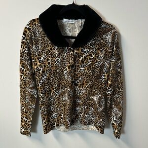 Y2K OUTLANDER women's leopard print cardigan faux fur collar, S.